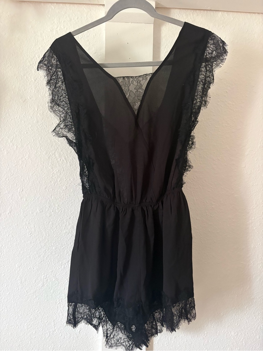 Vero Moda Black Eyelash Lace Trim V-Neck Romper